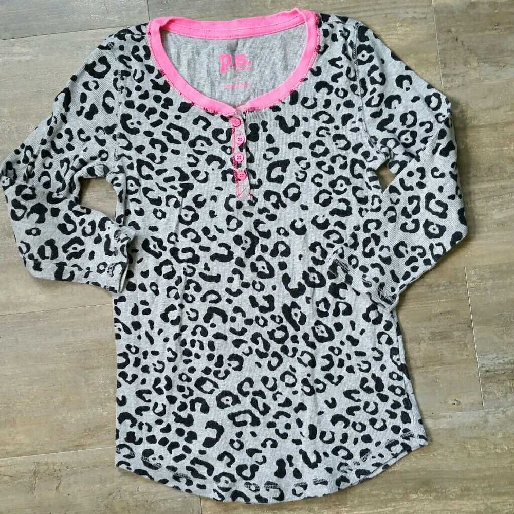 P.S. Areopostale Cheetah Print Henley w/ Pink Trim